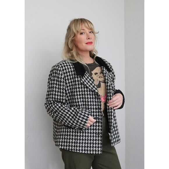 2000's Vintage Lane Bryant Houndstooth & Velvet Boxy Blazer  ~ Women's LG XL 18 - Picture 4 of 8